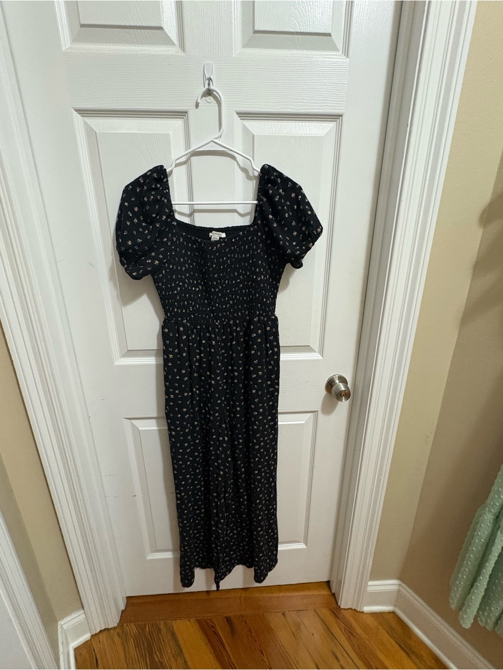 Black Floral Smocked Romper with Puff Sleeves